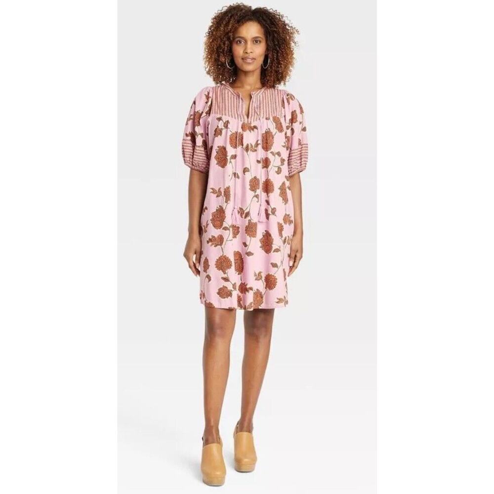 Knox Rose Floral Puff Sleeve Tassel Hippie Peasant Boho Dress Womens Medium‎